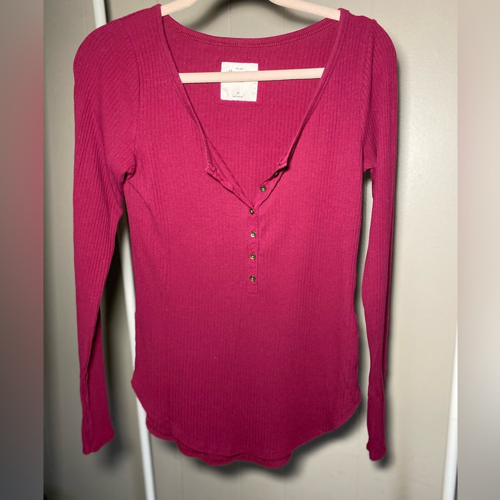 Long sleeve ribbed,  1/2 button up A&F shirt